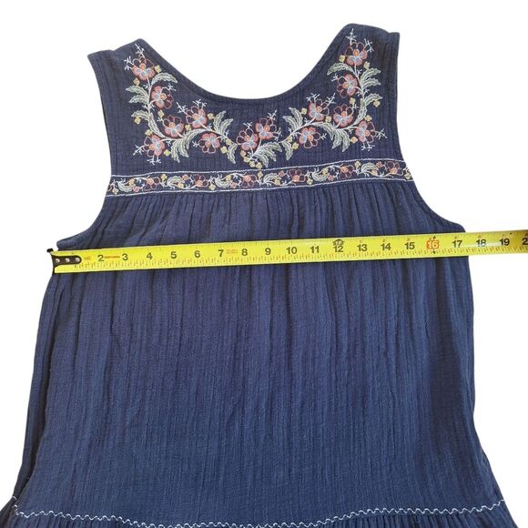 Max Studio Embroidered Sleeveless Dress Pockets Tiered Cotton Gauze XS Navy Blue - Picture 9 of 16